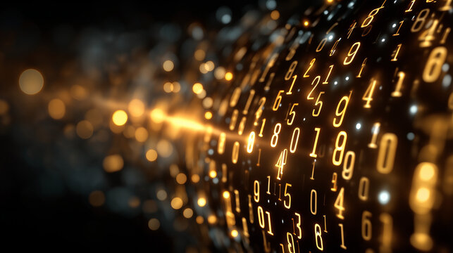 Digital Data Stream: An abstract visualization of data streaming through a digital network, showcasing the flow of information with glowing numbers. - Powered by Adobe