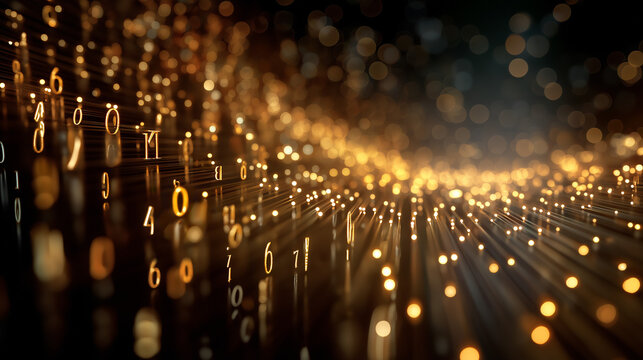 Digital Data Flow: A captivating visual representation of numerical data, numbers illuminate the scene, conveying a sense of technological advancement, innovation, and interconnectedness.