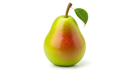 Fresh Ripe Pear with Leaf Isolated on White Background.