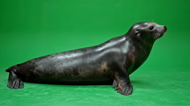 Sea Lion Poses on Green Screen: A Majestic Marine Mammal.