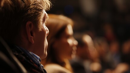 A audience of women and men attentively listens during a presentation. The atmosphere captures the focus of the men and women as they engage with the informative session.