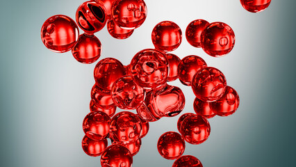 Fototapeta na wymiar Abstract image of red bubbles floating in front of green background