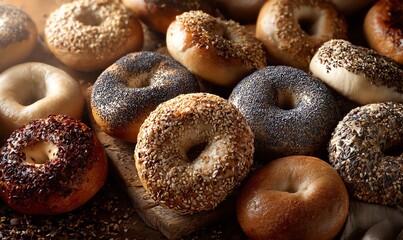 Assortment of Freshly Baked Bagels with Various Toppings