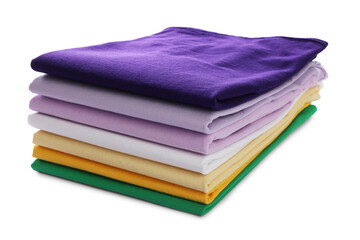 Stack of colorful clothes isolated on white