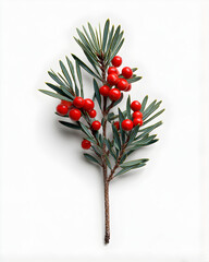 Christmas Pine Branch with Bright Red Berries 