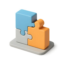 Colorful Puzzle Pieces in Blue, Orange and Gray Symbolizing Collaboration and Problem-Solving