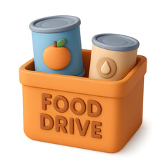 Colorful Food Drive Donation Box with Canned Goods Highlighted on a Blurred Background