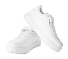 Pair of kid's sneakers isolated on white. Stylish shoes