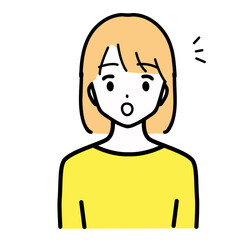 驚いている表情の若い女性のイラスト
