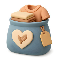 Decorative Container Filled with Neatly Folded Fabric Items Featuring Heart and Leaf Design