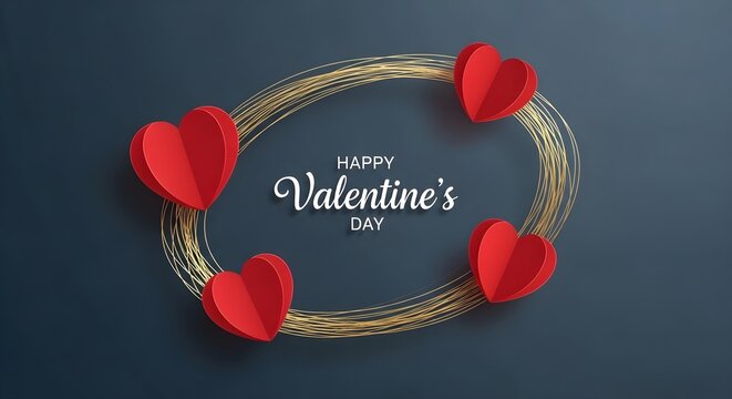 Valentines day wreath with red hearts and dark background