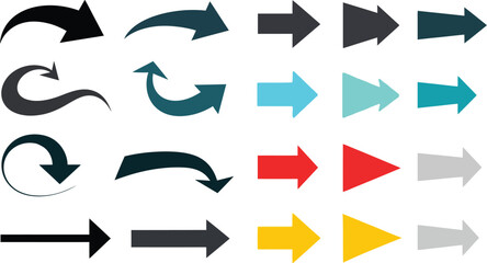 A diverse collection of colorful vector arrow icons in various styles, shapes, and directions for design projects