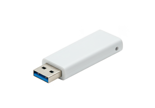 White usb drive memory stick isolated on transparent background