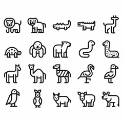 Obraz premium Set of minimalistic outline animal icons representing wildlife diversity