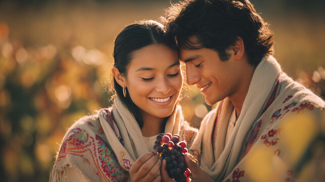 Celebrating Love and Harvest A Couple's Joyful Fiesta de la Vendimia Among Vineyards, Sharing Grapes and Embracing the Tradition