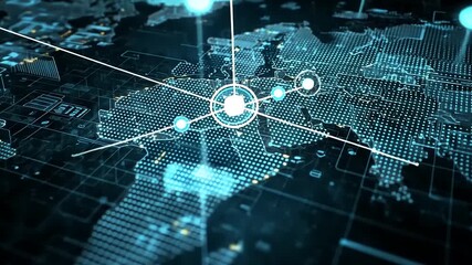 Digital world map with glowing connections and data points, representing global networking and technology - Powered by Adobe