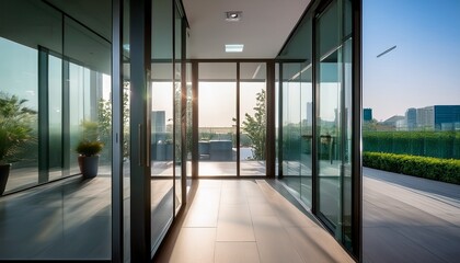 modern office interior door with sleek metal handle glass partition and contemporary design