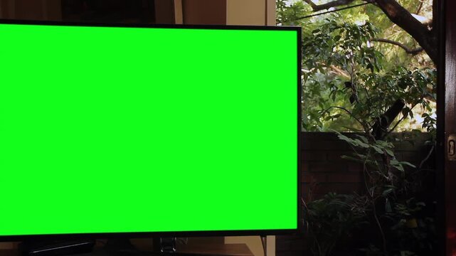 Smart Television With Chroma Key, Indoor Living Room, Garden Balcony Scene - 4K