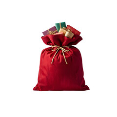 Santa&rsquo;s Red Gift Bag Filled with Colorful Presents &ndash; Isolated High-Resolution PNG