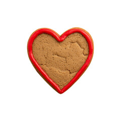 Gingerbread Heart Cookie with Red Icing Border &ndash; Isolated PNG
