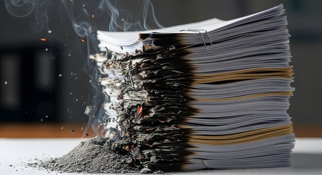 Burning stack of paper symbolizing deletion or destruction