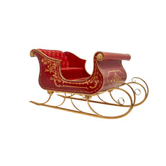 Santa&rsquo;s Sleigh with Gold Runners Isolated on White &ndash; High-Resolution PNG