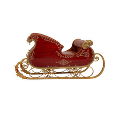 Santa&rsquo;s Sleigh with Gold Runners Isolated on White &ndash; High-Resolution PNG