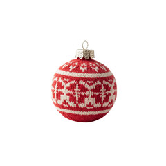 nordic knitted christmas ball ornament with red and white pattern isolated on transparent background
