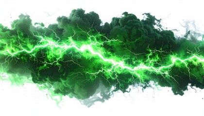 Green lightning bolts surge through a dark cloud