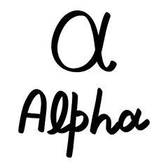 Handwritten alpha symbol representing the first letter of the greek alphabet on a white background