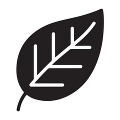 Black leaf icon with white veins, representing nature and growth, isolated on a