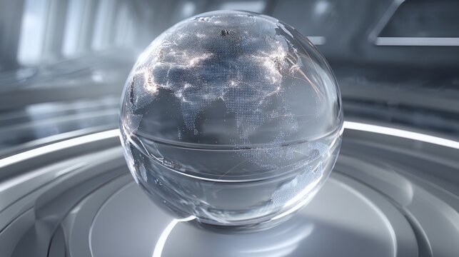 AI forecast studio with a holographic globe showing global trade routes in monochrome palette with volumetric backlight and 35mm focus for market analytics