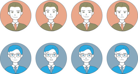 男性の表情イラストアイコンセット