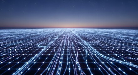 Data streams of abstract digital lines on the horizon