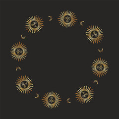 Gold sun and moon circle in celestial tarot style