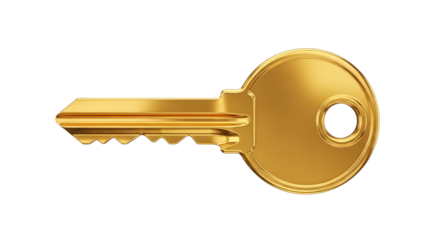 Golden key isolated on transparent background