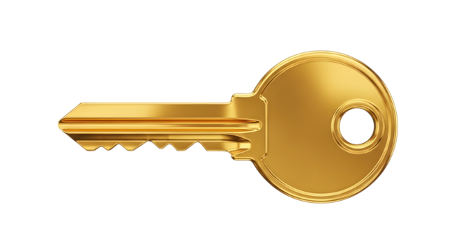 Golden key isolated on transparent background - Powered by Adobe