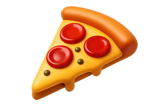 Pizza slice 3d rendering with melting cheese and pepperoni topping on a transparent background
