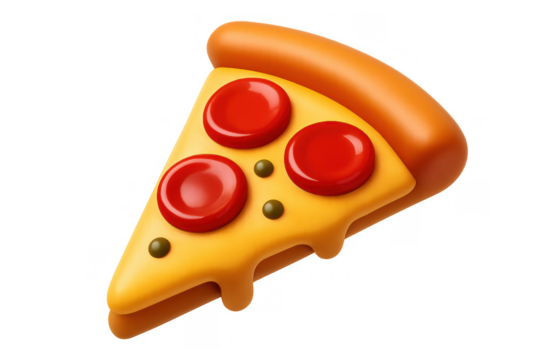 Pizza slice 3d rendering with melting cheese and pepperoni topping on a transparent background