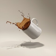 3D illustration of a glossy coffee mug suspended in midair.