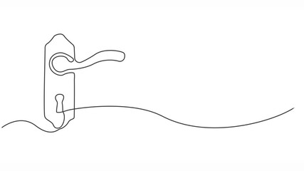 Continuous one line drawing door handle with keyhole, single line art vector illustration 4k animation video, Sign on the home key. Continuous line draw. Full length animated.