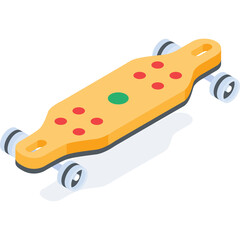 Isometric Longboard Skateboard with Red Dots and Green Center Emblem on Transparent Background