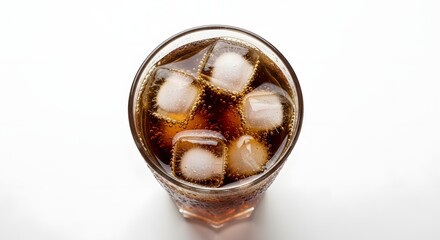 Obraz premium Refreshing cold drink with ice cubes and bubbles for quenching thirst