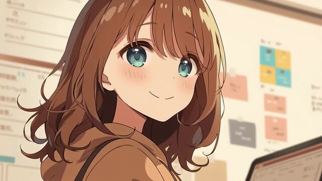 収支報告をするアニメ調の美少女