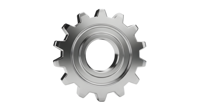 Shiny metal sprocket gear isolated on transparent background