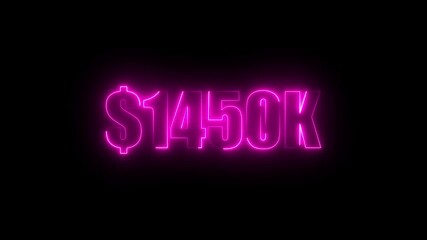 Pink neon $1450K number for finance and success themed animated.Perfect for financial video animation on backgrounds, digital currency, or futuristic money themes.
