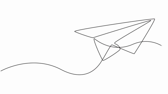 Animated One continuous line drawing of paper plane signs. Minimal flying invite icon line art animation full-length video clip. The airplane made from paper. Plane flying symbol.