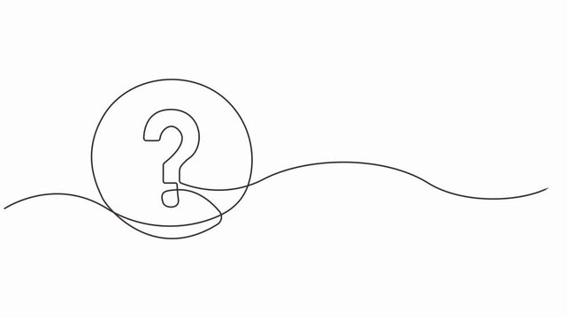 question mark in circle continuous line drawn concept video, Continuous Thin Line Question Mark Drawing Animation, One Line Art Ask Symbol, continuous one line drawn animated video.