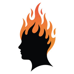 Silhouette of a human head with flames erupting from the top