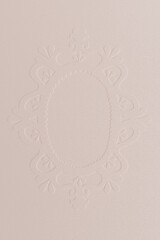 Elegant embossed frame in soft pink with delicate lace-style oval center. Perfect for wedding invitations, gentle collages, romantic posters, and refined photo compositions.